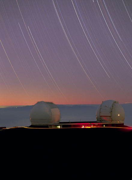 Star trails over Keck telescopes