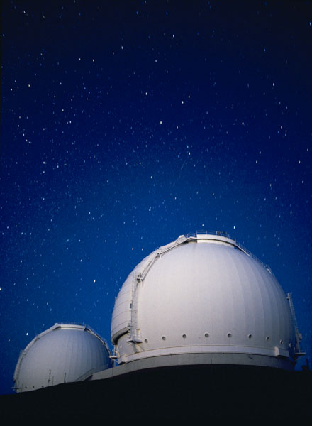 Keck telescopes in twilight